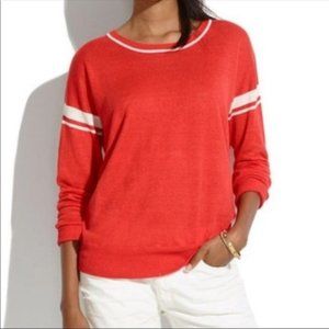 Madewell Red 100% Linen Varsity Stripe Pullover Sweater